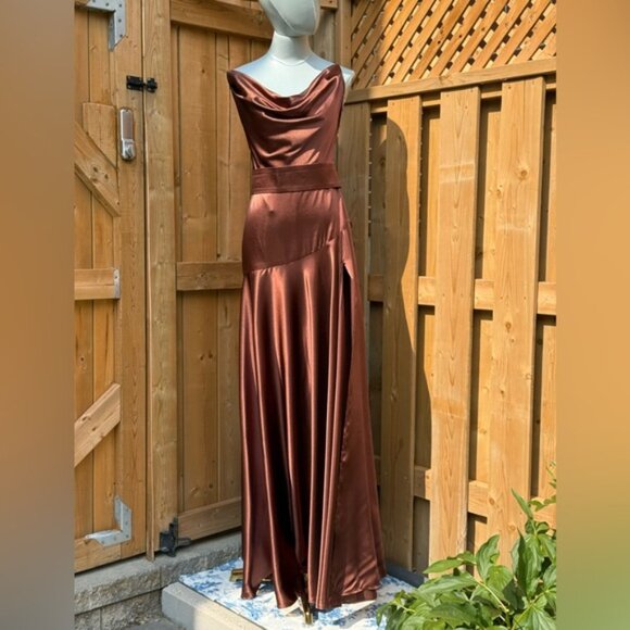 🆕 BRONX & BANCO 🧿 NWOT Leo Chocolate Brown Silk-Blend Maxi Dress, Sz M US 6 - Picture 10 of 15